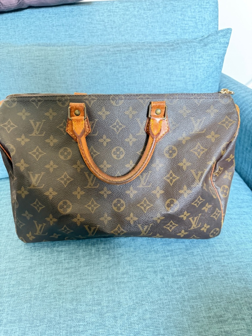 AUTHENTIC Louis Vuitton Brown Speedy 35 Monogram Top Handle Bag